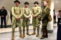 Dressed in WWI uniforms, members of the 3rd U.S. Infantry Regiment, “The Old Guard,” stand next to historian Todd Rambow at the Pentagon following a ceremony to commemorate the 100th anniversary of the U.S. miliary entering WWI.(Matt Cox/Military.com)