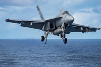 An F/A-18E Super Hornet assigned to the &quot;Kestrels&quot; of Strike Fighter Squadron (VFA) 137 prepares to make an arrested landing aboard the USS Carl Vinson (CVN 70), Feb. 9, 2017. (U.S. Navy/Mass Communication Specialist 2nd Class Sean M. Castellano)