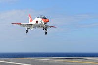 A T-45C Goshawk, assigned to Training Air Wing (TRAWING) 1, prepares to land on the flight deck aboard USS Harry S. Truman, Sept. 16, 2017. (U.S. Navy photo/Mass Communication Specialist 2nd Class Anthony Flynn)