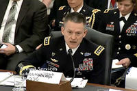 Army Vice Chief of Staff Gen. Daniel B. Allyn testifies, March 25, 2015, before the Senate Armed Services subcommittee on readiness, saying that sequestration would force the involuntary separation of combat veterans. (U.S Army photo)