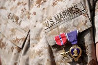U.S. Marine 1st Lt. James P. Salka wears his Bronze Star Medal with combat distinguishing device and Purple Heart after an awards ceremony at Marine Corps Base Camp Lejeune, N.C., June 8, 2015. (U.S. Marine Corps photo/Cpl. Joshua Brown)