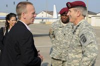 Undersecretary of the Army Brad Carson visits with Maj. Gen. John W. Nicholson Jr., commander of the 82nd Airborne Division, at Fort Bragg, N.C., July 15, 2014. (Army photo/Sgt. William Reinier, 82nd Airborne Division)