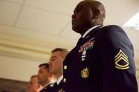 Sgt. 1st Class Tolo Gbassage, a career counselor assigned to 16th Sustainment Brigade, 21st Theater Sustainment Command, was recognized as the top U.S. Army Europe career counselor during a ceremony held in Wiesbaden, Germany. (U.S. Army/Sgt. Daniel Cole)