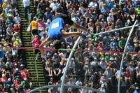 First Lt. Cale Simmons clears the bar during the U.S. Olympic track and field trials in Eugene, Ore., July 2, 2016. Two days later, he secured a spot on the U.S. Olympic team with a second-place finish in the finals. (U.S. Army/David Vergun)