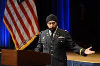 Maj. Kamal Kalsi speaks at a celebration of the Sikh new year, Vaisakhi, at the Pentagon on May 1, 2015. The central theme of the event was seva, or selfless service. Lisa Ferdinando/Army