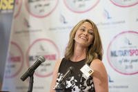Corie Weathers gives remarks after receiving the 2015 Armed Forces Insurance Military Spouse of the Year award at the Military Spouse of the Year ceremony (Photo: U.S. Army/Damien Salas)