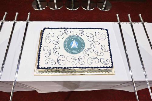 A cake is displayed before the U.S. Space Force’s 3rd birthday celebration.