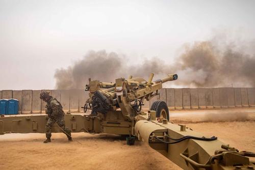 Artillery exercise at Al Asad Air Base, Iraq