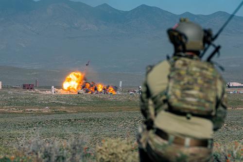 1K lb. bombs strike a target on the Nevada Test and Training Range, Nevada