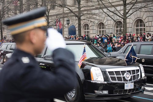 Soldier salutes  at the Presidential Inaugural parade