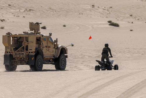 U.S. soldiers conduct a mounted patrol at Yuma, Ariz.